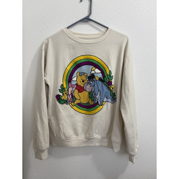 Disney Tops - DISNEY WINNIE the POOH EEYORE Tufted Graphic Crew Sweatshirt Cream‎ Size Medium